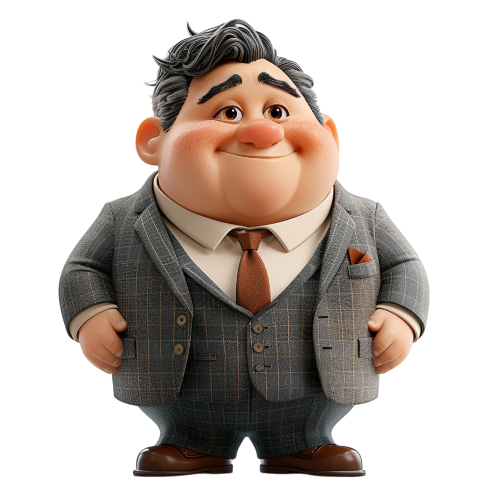 masculino personagem, chefe, homem de negocios ou empreendedor, gordo corpo, 3d ilustração projeto, png