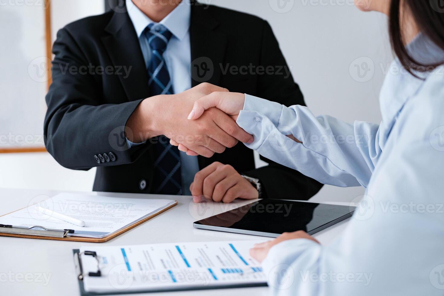 Professional job interview handshake success