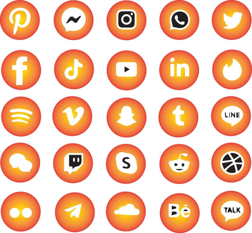 social media icons with gradient color circles vector