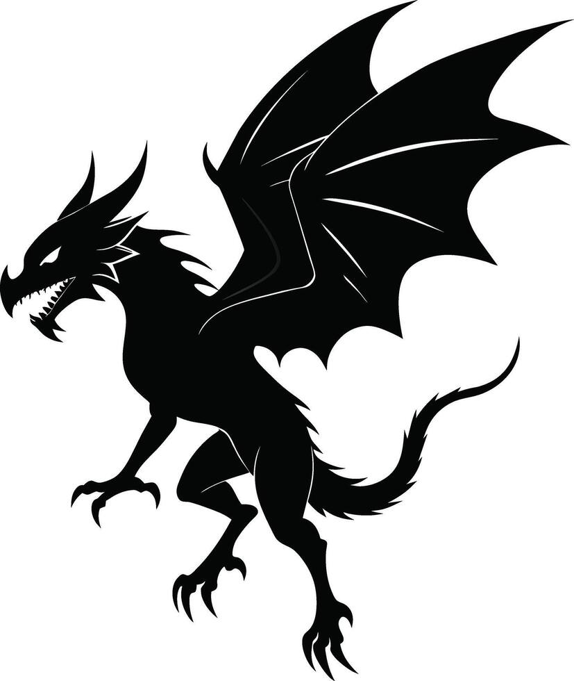 a black and white silhouette of a dragon vector