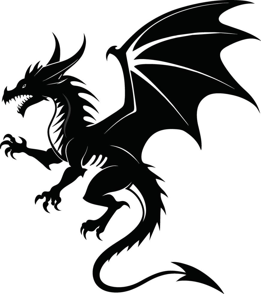 a black and white silhouette of a dragon vector