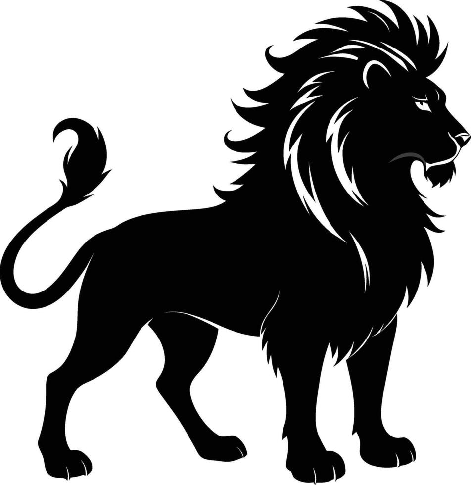 un negro y blanco ilustración de un león vector