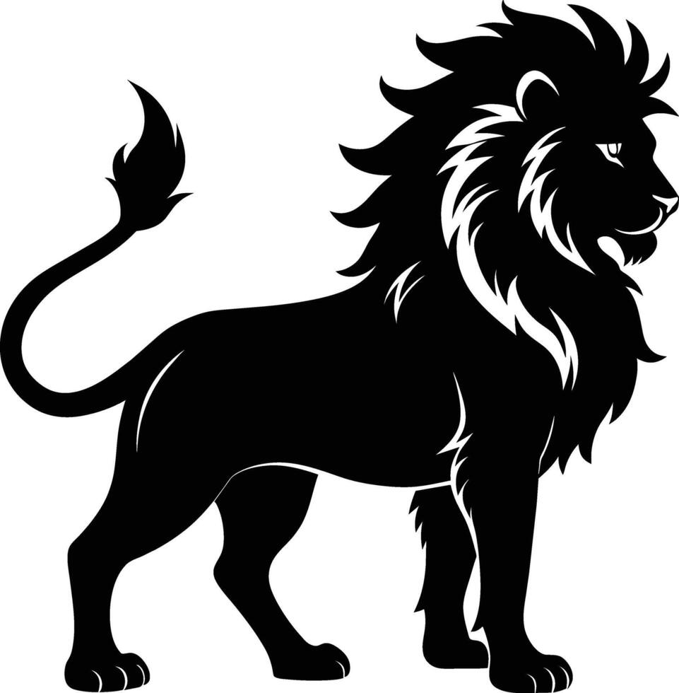 un negro y blanco ilustración de un león vector