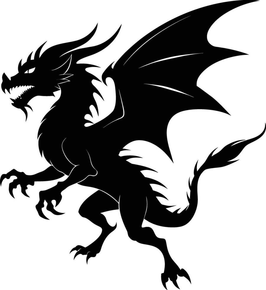 a black and white silhouette of a dragon vector