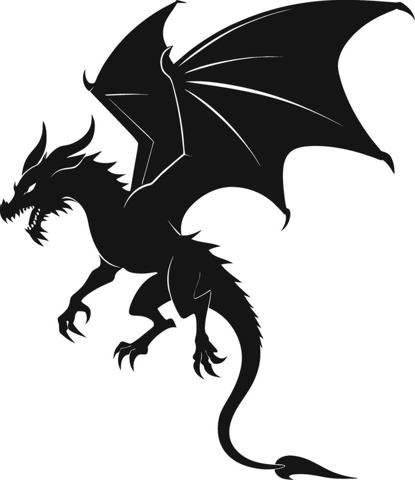 a black and white silhouette of a dragon vector