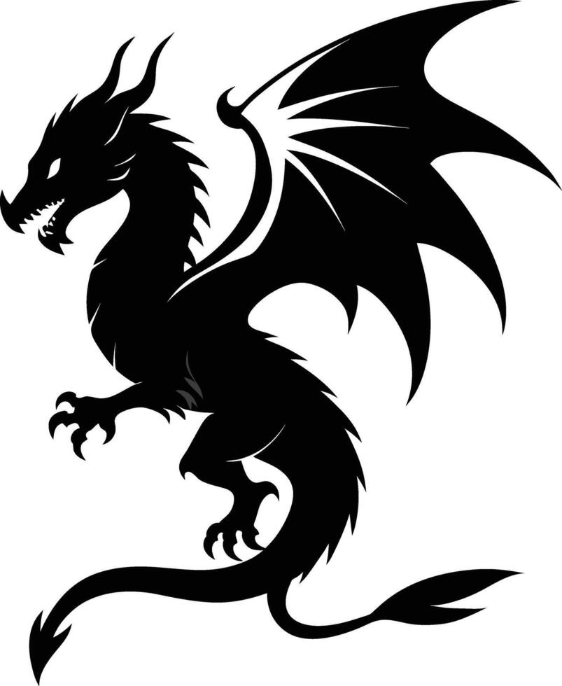 a black and white silhouette of a dragon vector