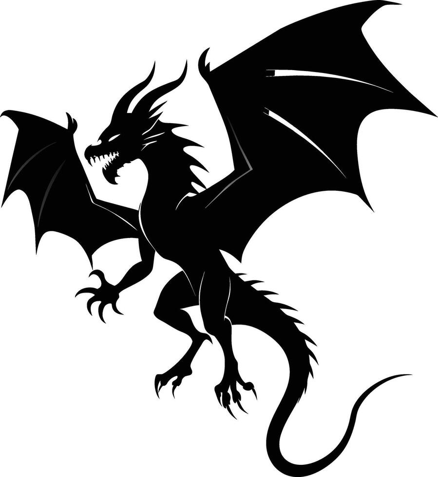 a black and white silhouette of a dragon vector
