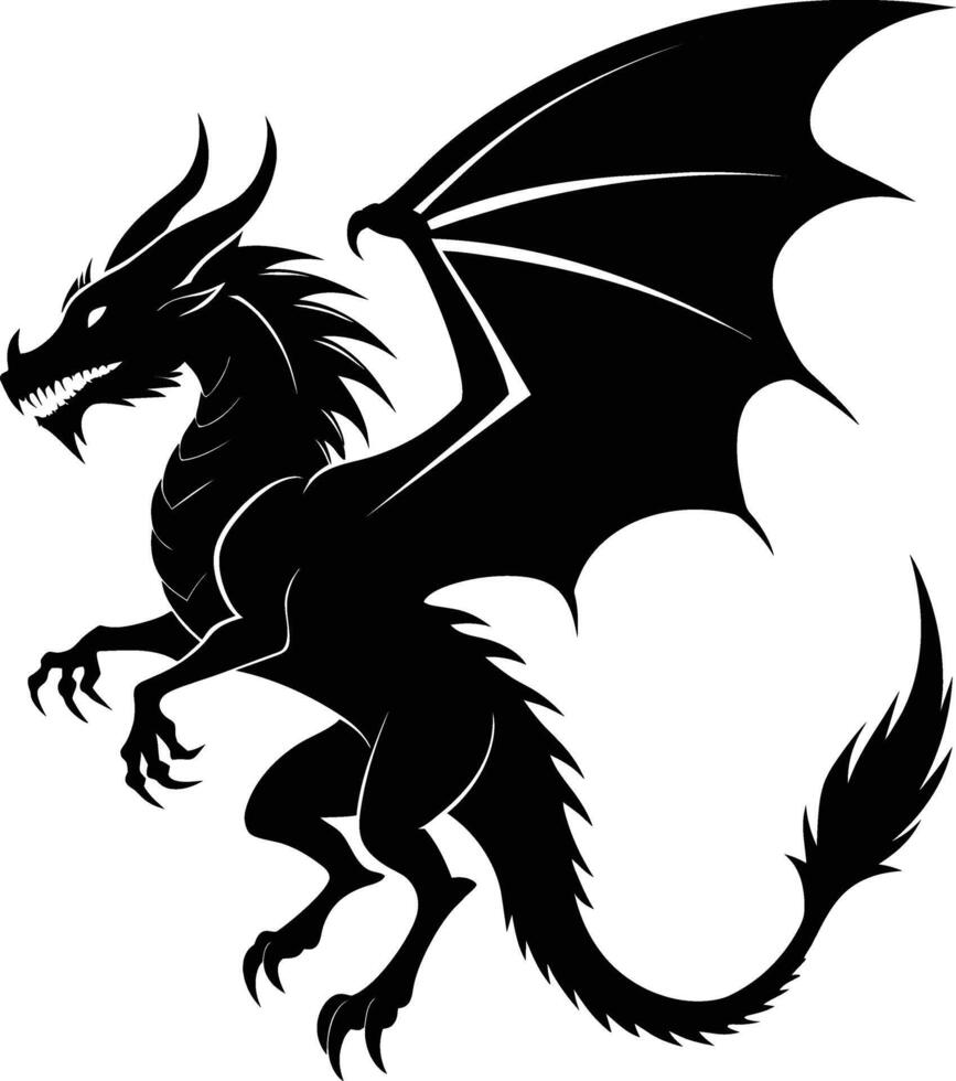 a black and white silhouette of a dragon vector