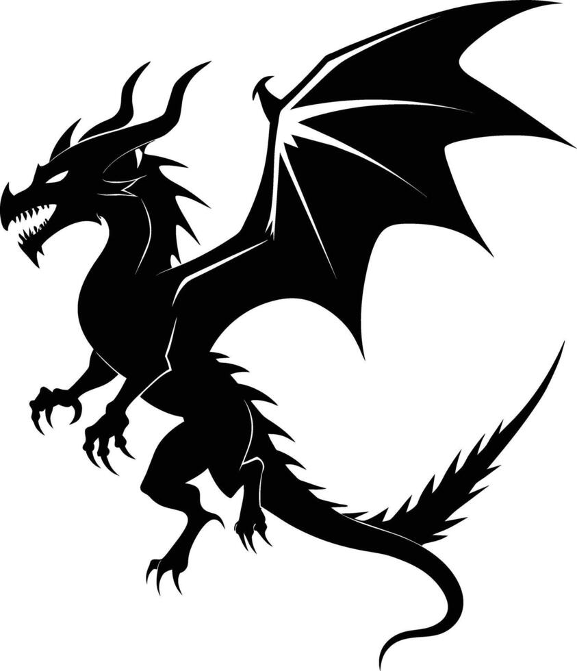 a black and white silhouette of a dragon vector
