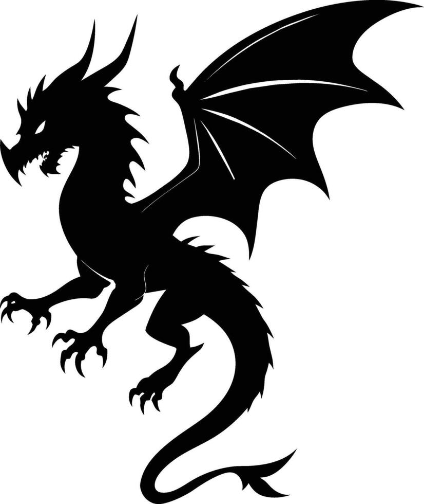 a black and white silhouette of a dragon vector