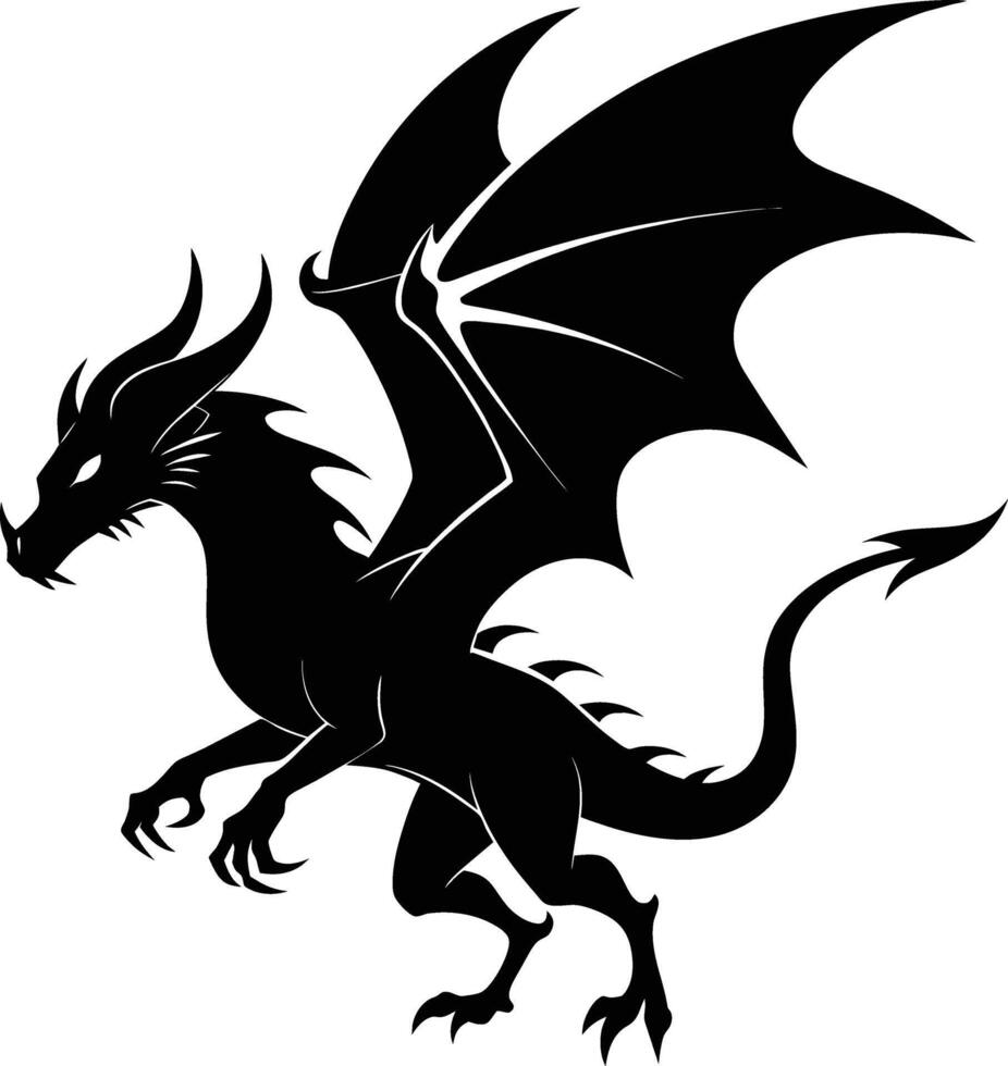 a black and white silhouette of a dragon vector