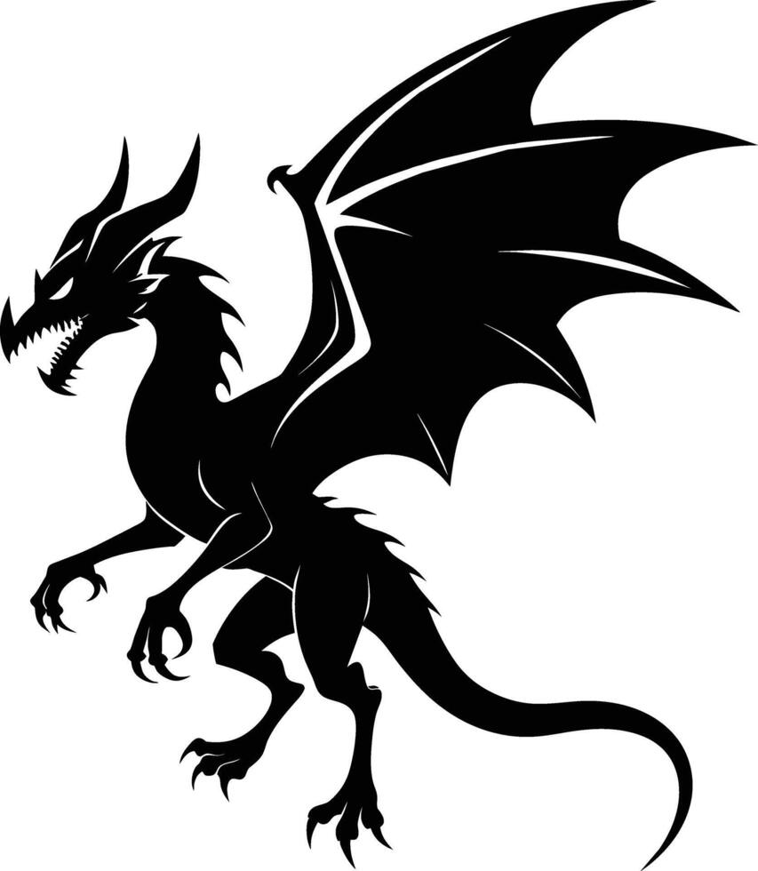 a black and white silhouette of a dragon vector