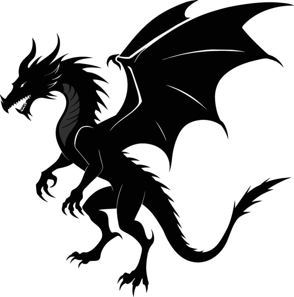 a black and white silhouette of a dragon vector