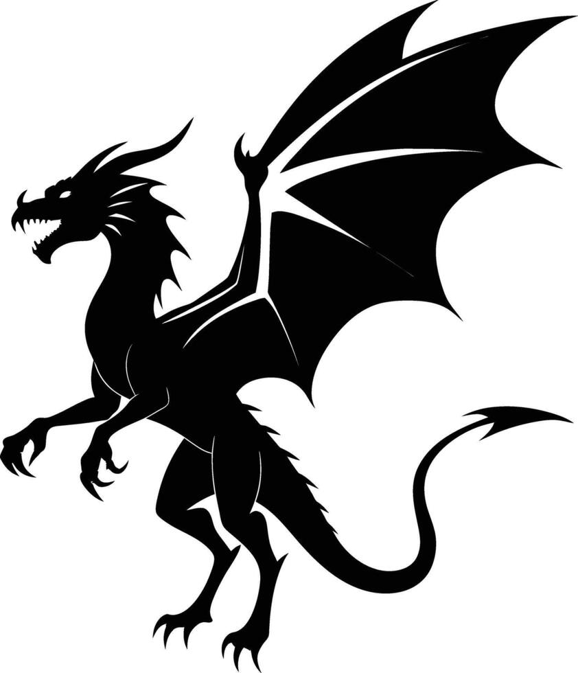 a black and white silhouette of a dragon vector