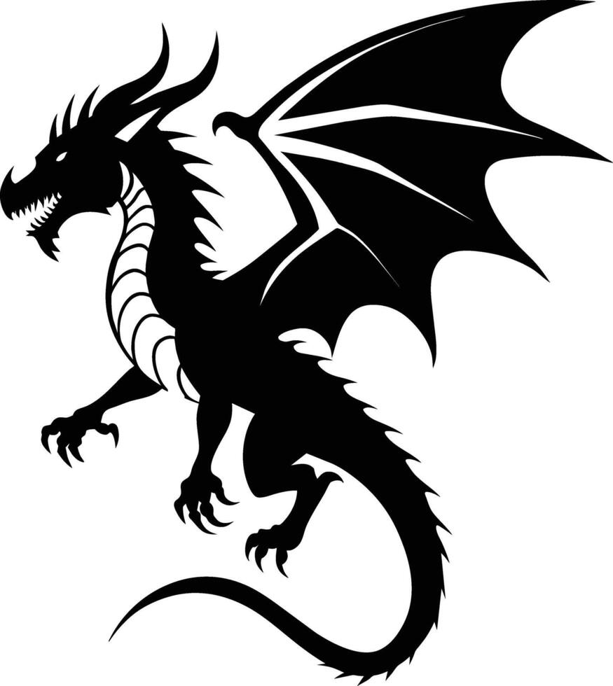 a black and white silhouette of a dragon vector