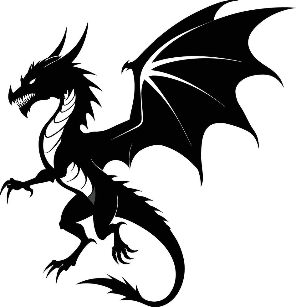 a black and white silhouette of a dragon vector