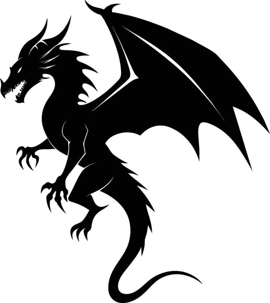 a black and white silhouette of a dragon vector