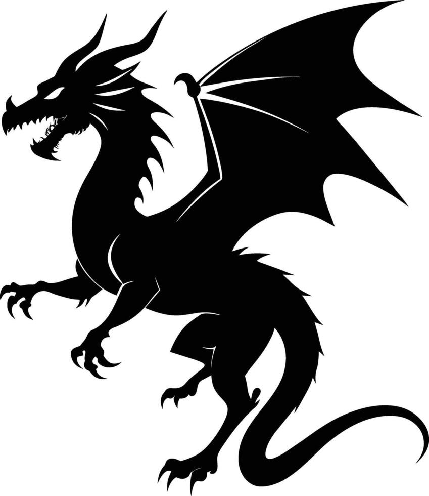 a black and white silhouette of a dragon vector