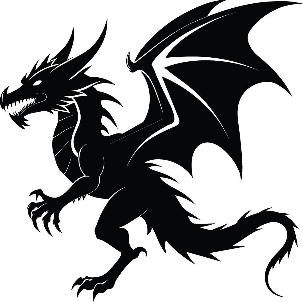 a black and white silhouette of a dragon vector