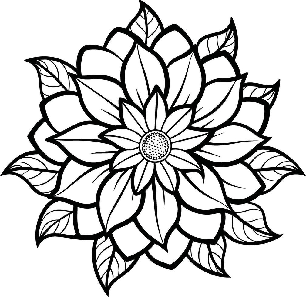un dibujo de un loto flor con hojas y hojas vector