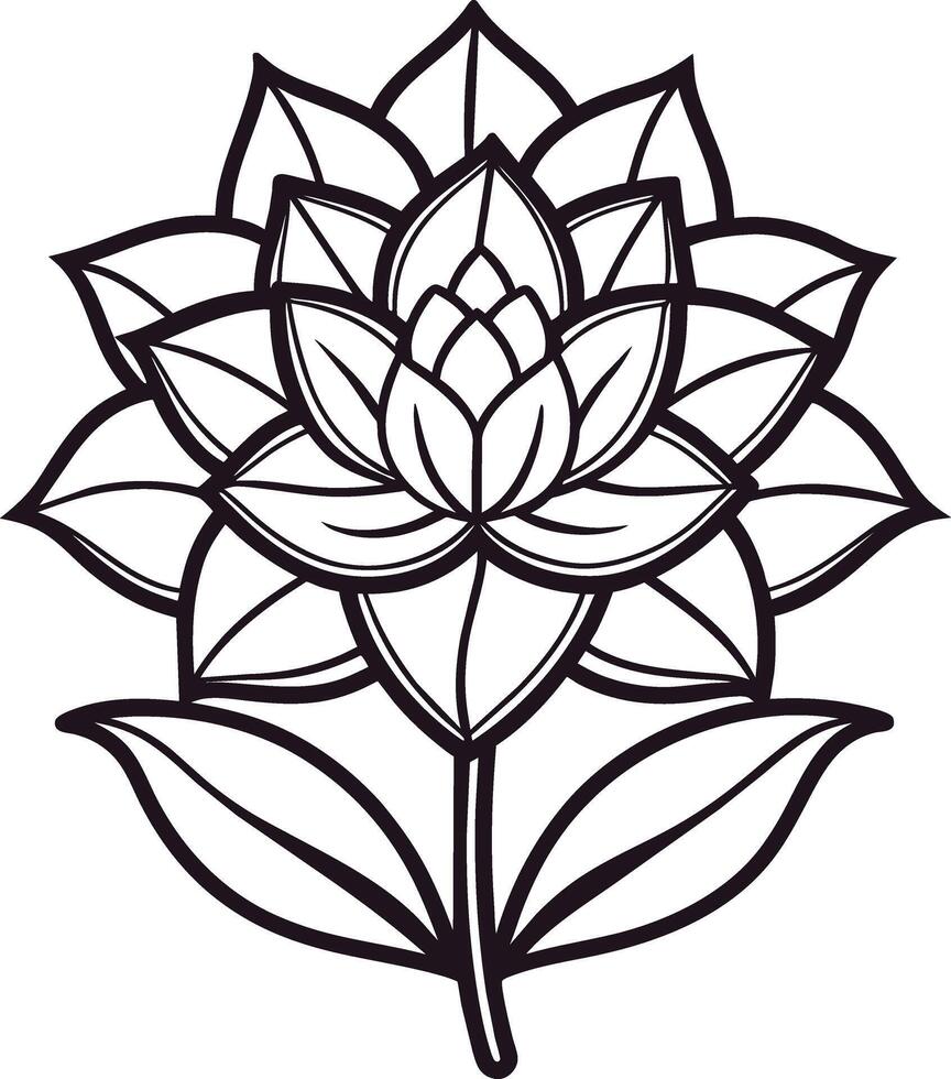 a drawing of a lotus flower with leaves and leaves vector