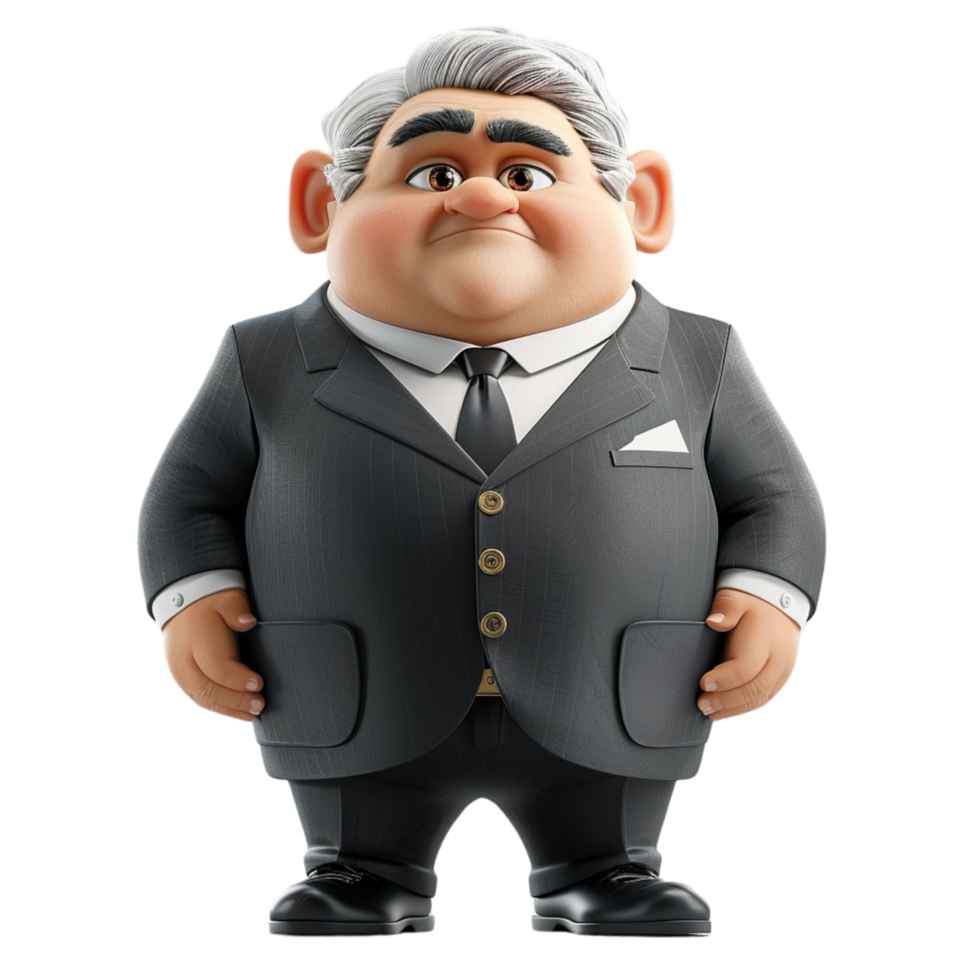 male character, boss, businessman or entrepreneur, fat body, 3d illustration design, png