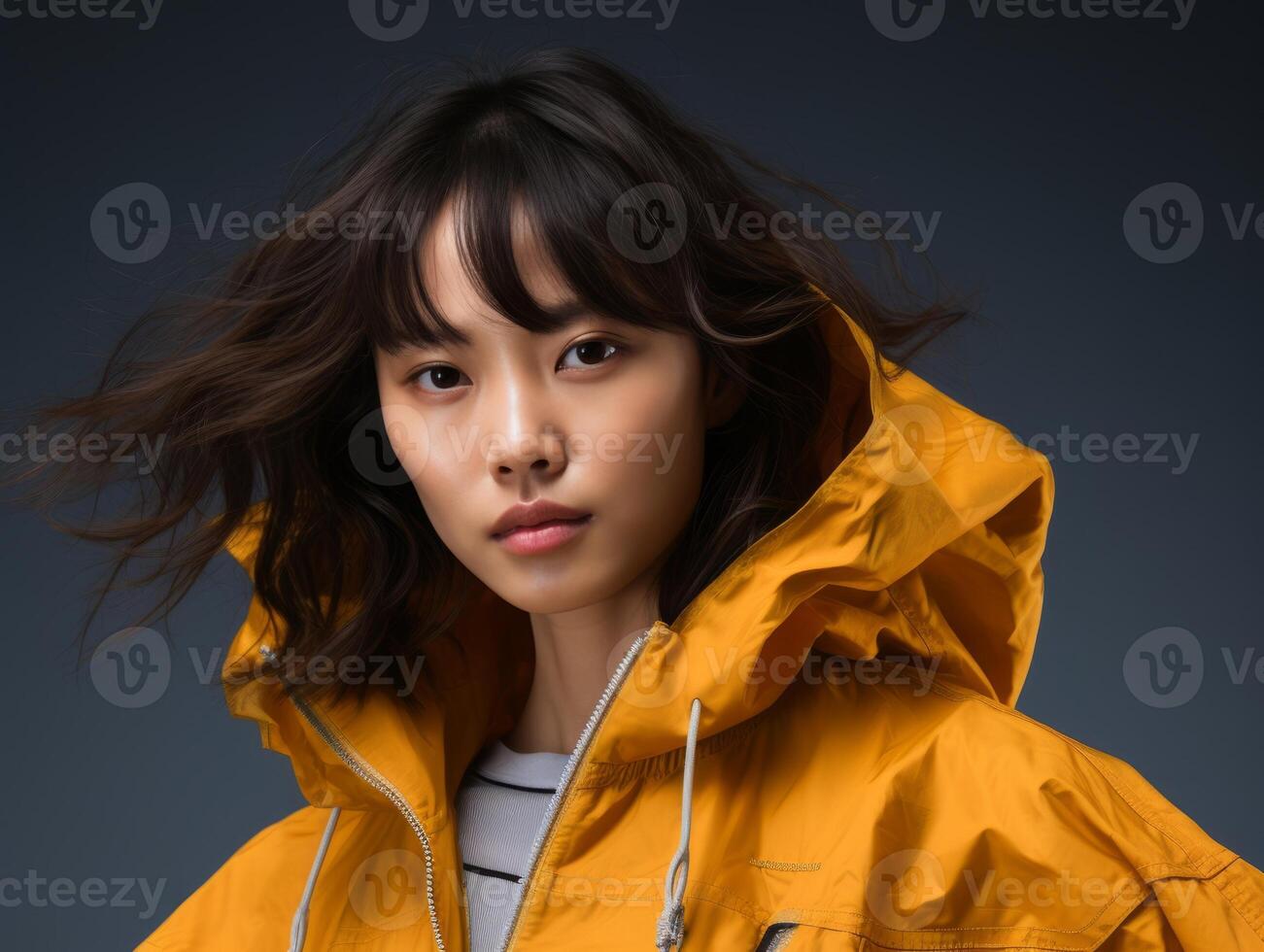 Asian woman dressed in sportswear clearly active and full of energy photo