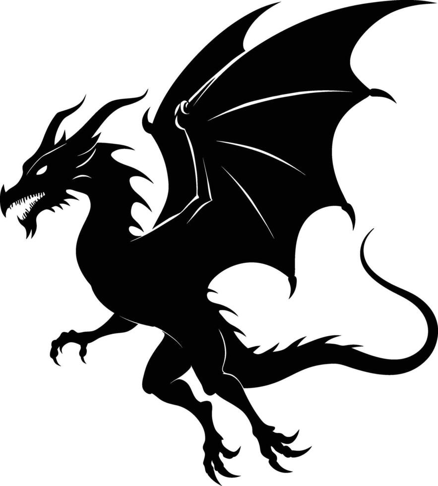 a black and white silhouette of a dragon vector