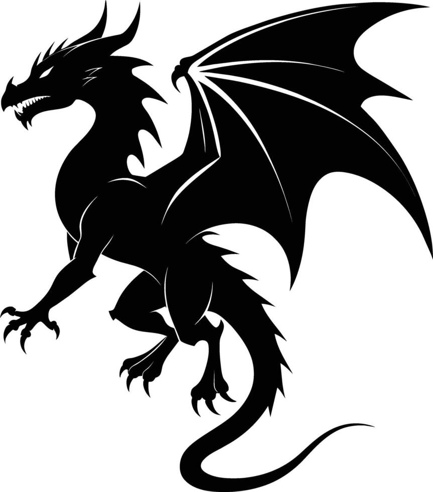 a black and white silhouette of a dragon vector