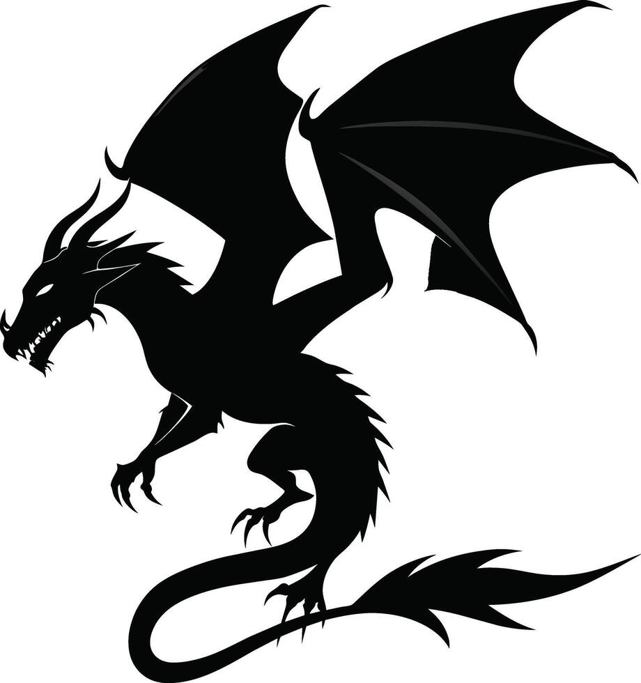 a black and white silhouette of a dragon vector