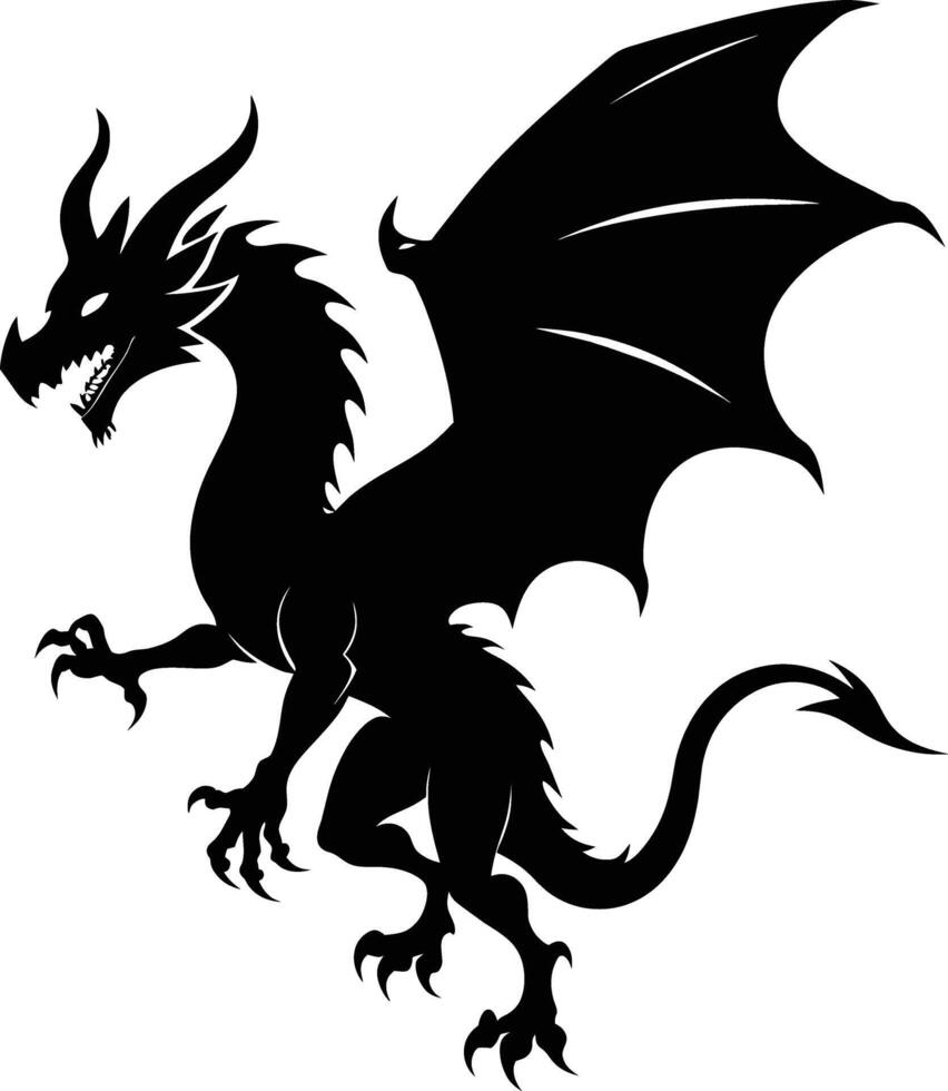 a black and white silhouette of a dragon vector