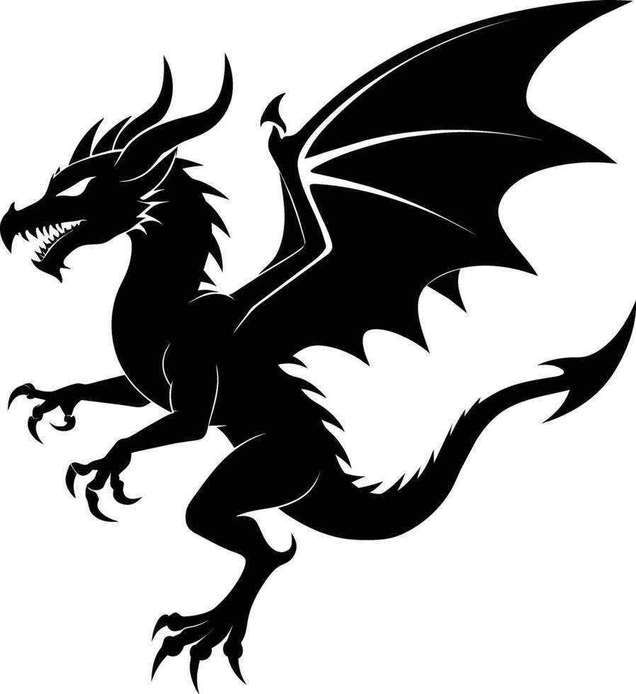 a black and white silhouette of a dragon vector