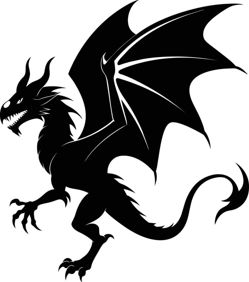 a black and white silhouette of a dragon vector