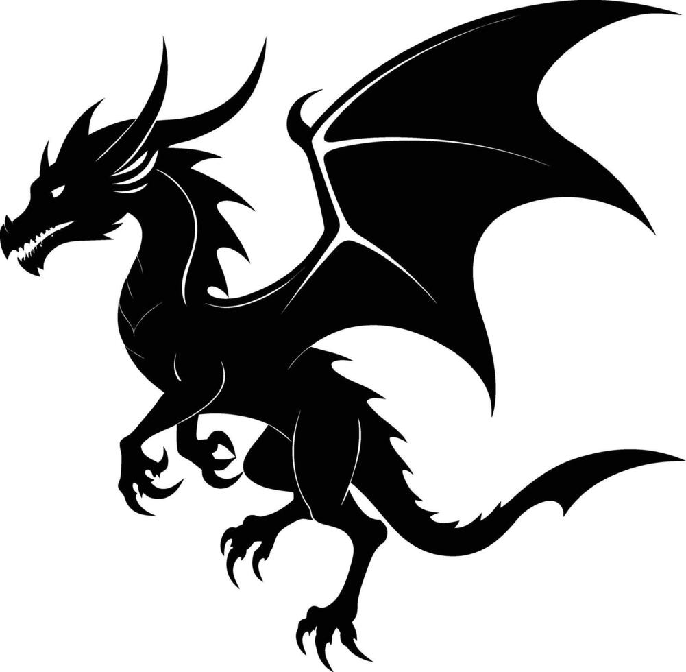 a black and white silhouette of a dragon vector