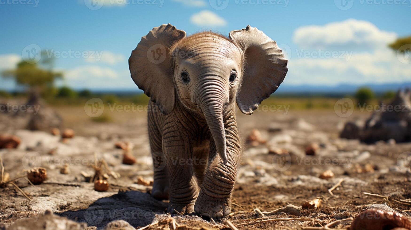 Little elephant grassland big animal photo