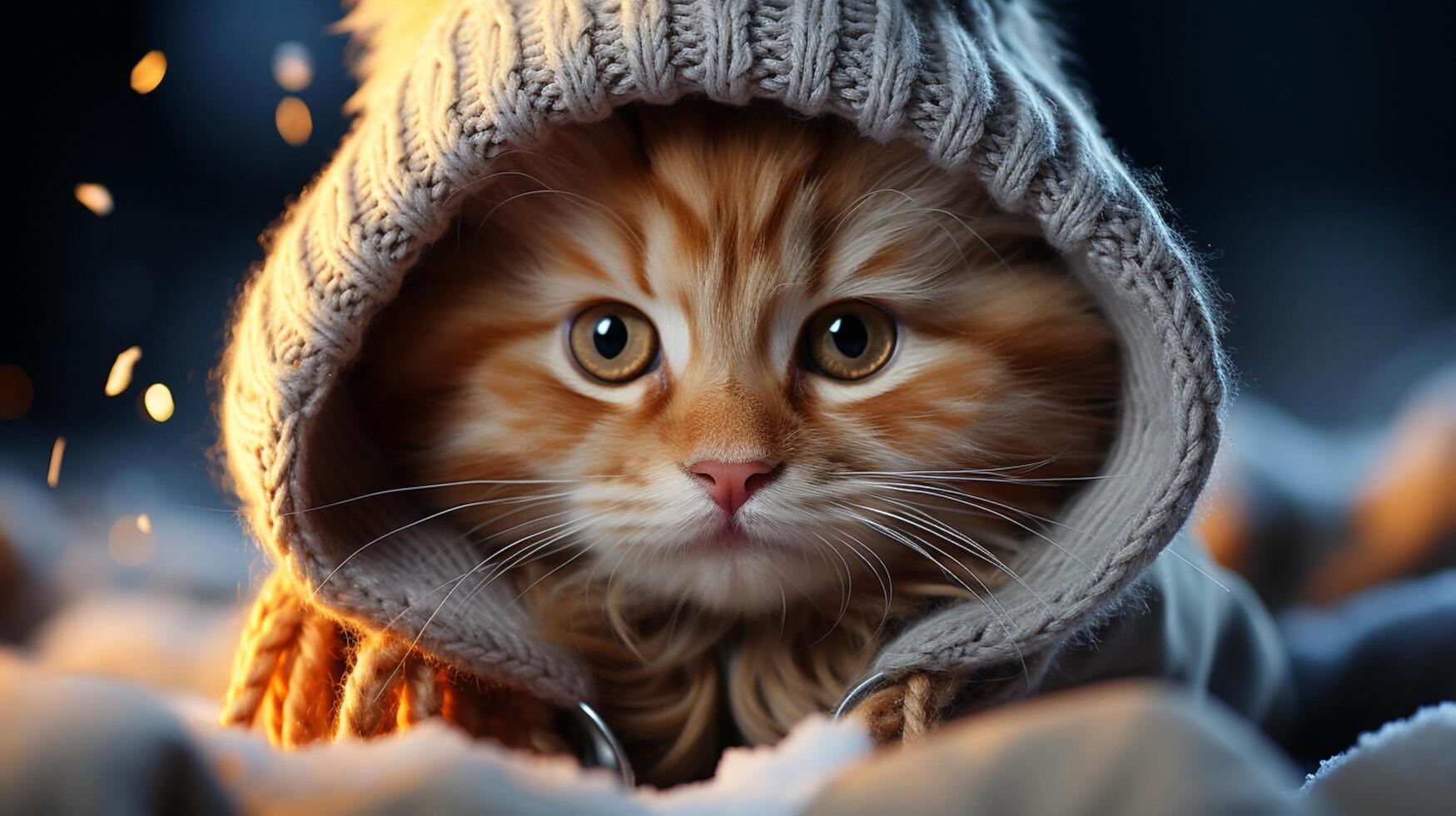 bebé gato vistiendo de punto sombrero gracioso gatito juguetón pequeño pata foto