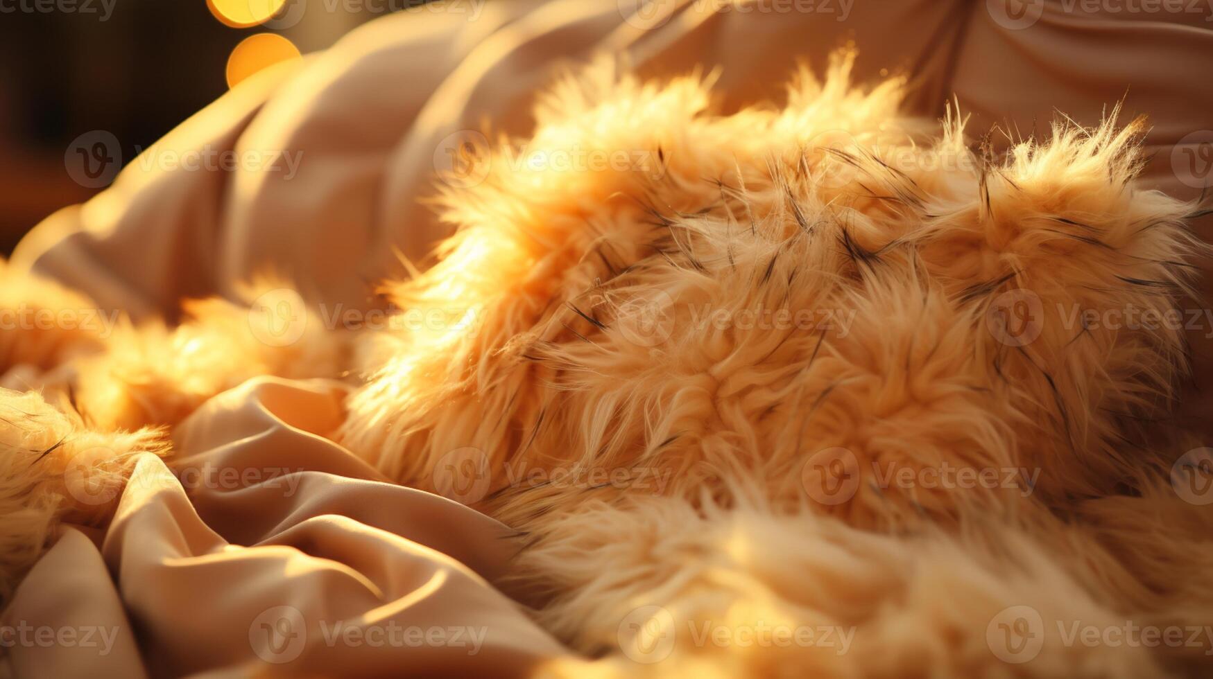 Cozy bedroom with blanket comfort warm yellow light winter photo