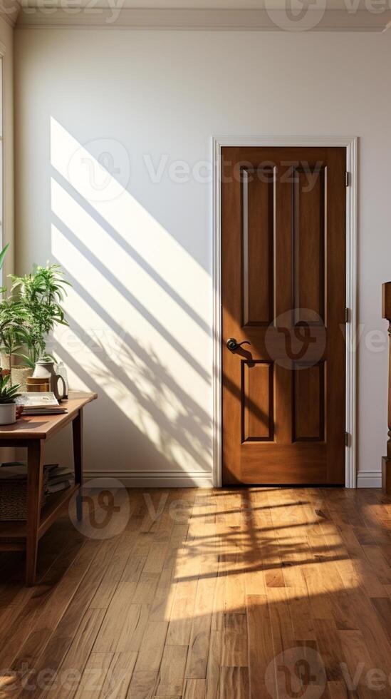 Modern small entry way house door architecture with sunlight photo