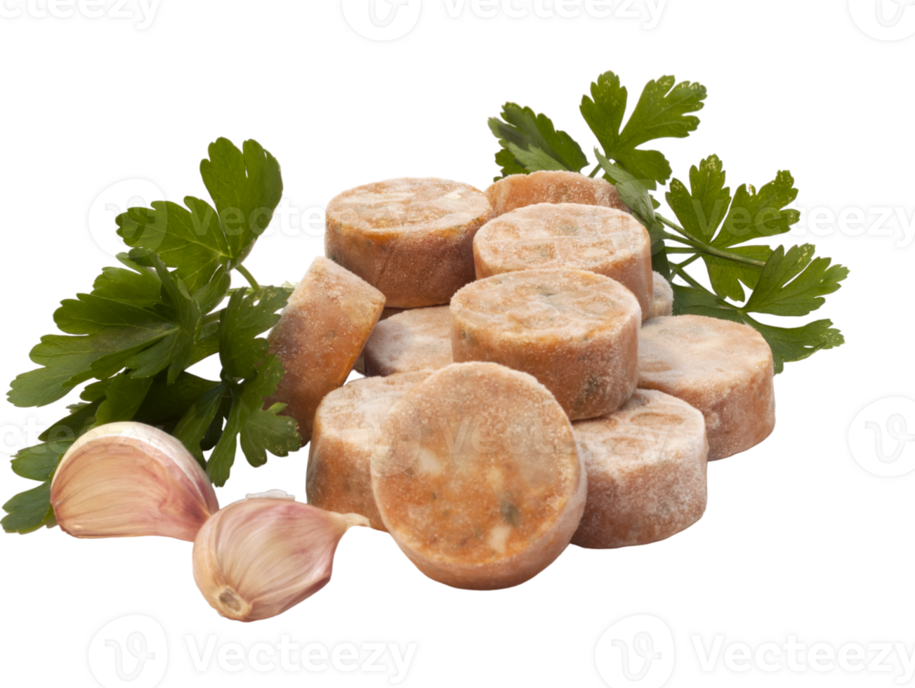 medallions of frozen fish sauce with parsley png