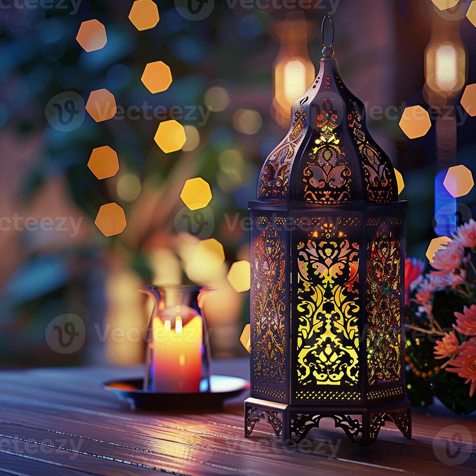 Beautiful eid or ramadan Mubarak Islamic lantern background generated.Ai photo