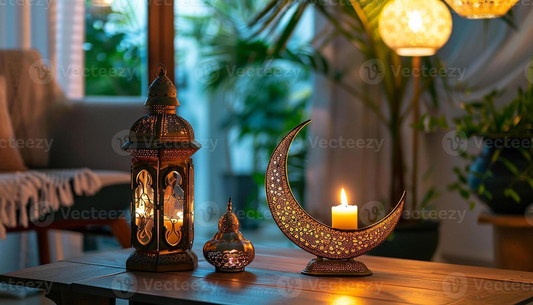 Beautiful eid or ramadan Mubarak Islamic lantern background generated.Ai photo