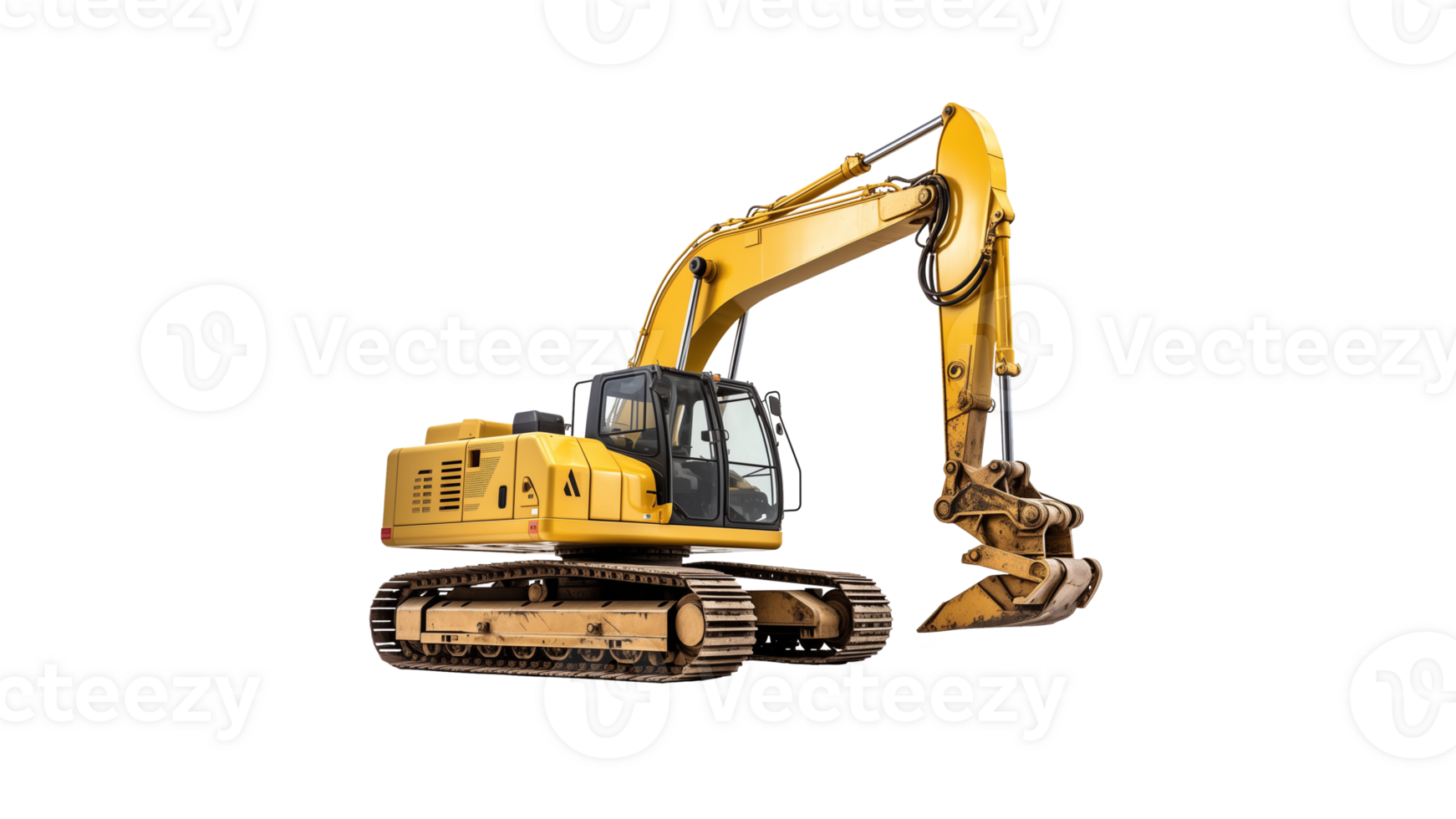 Yellow excavator cut out. Work excavator on transparent background png