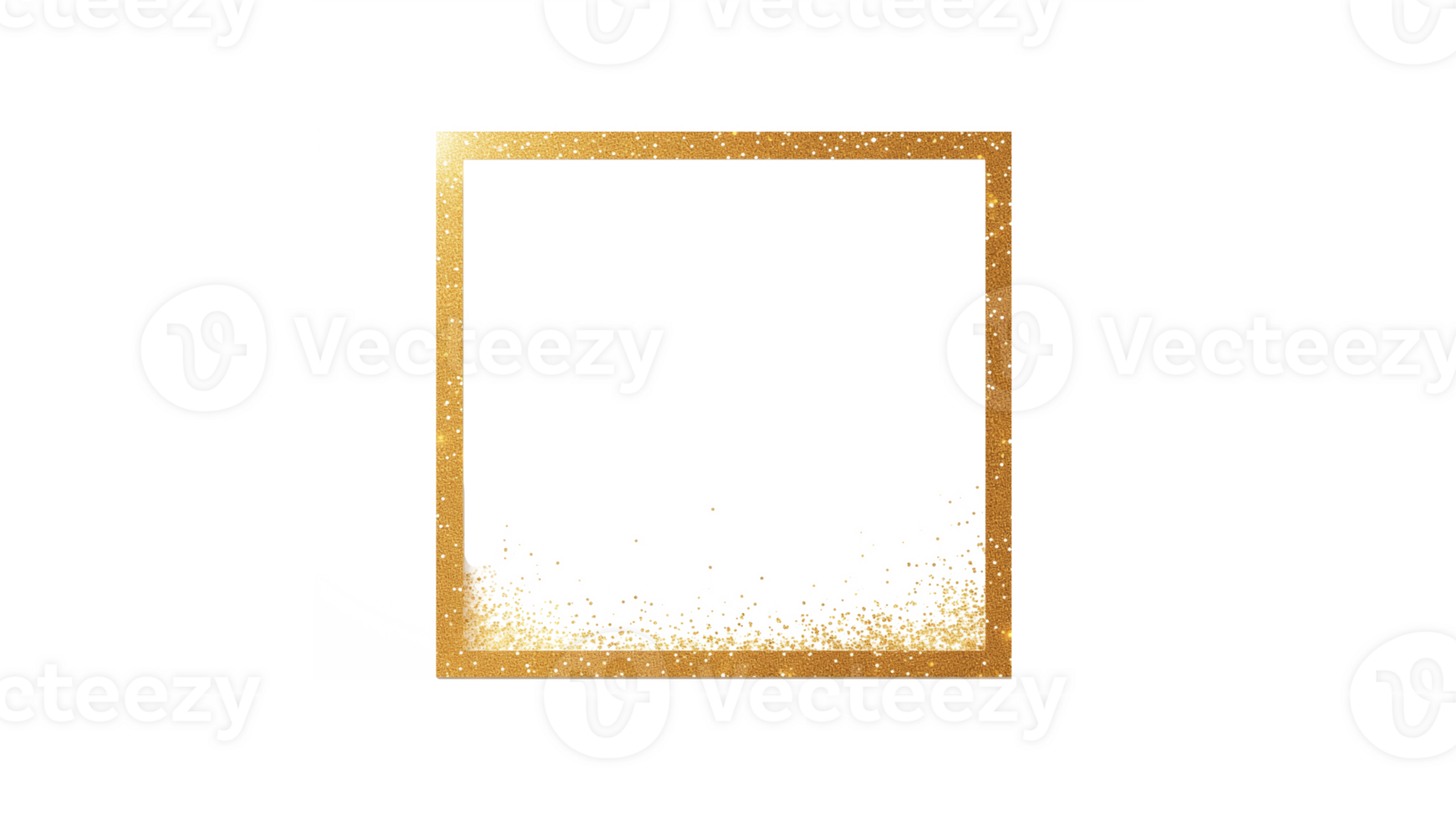 Square golden frame cut out. Isolated golden square frame on transparent background png