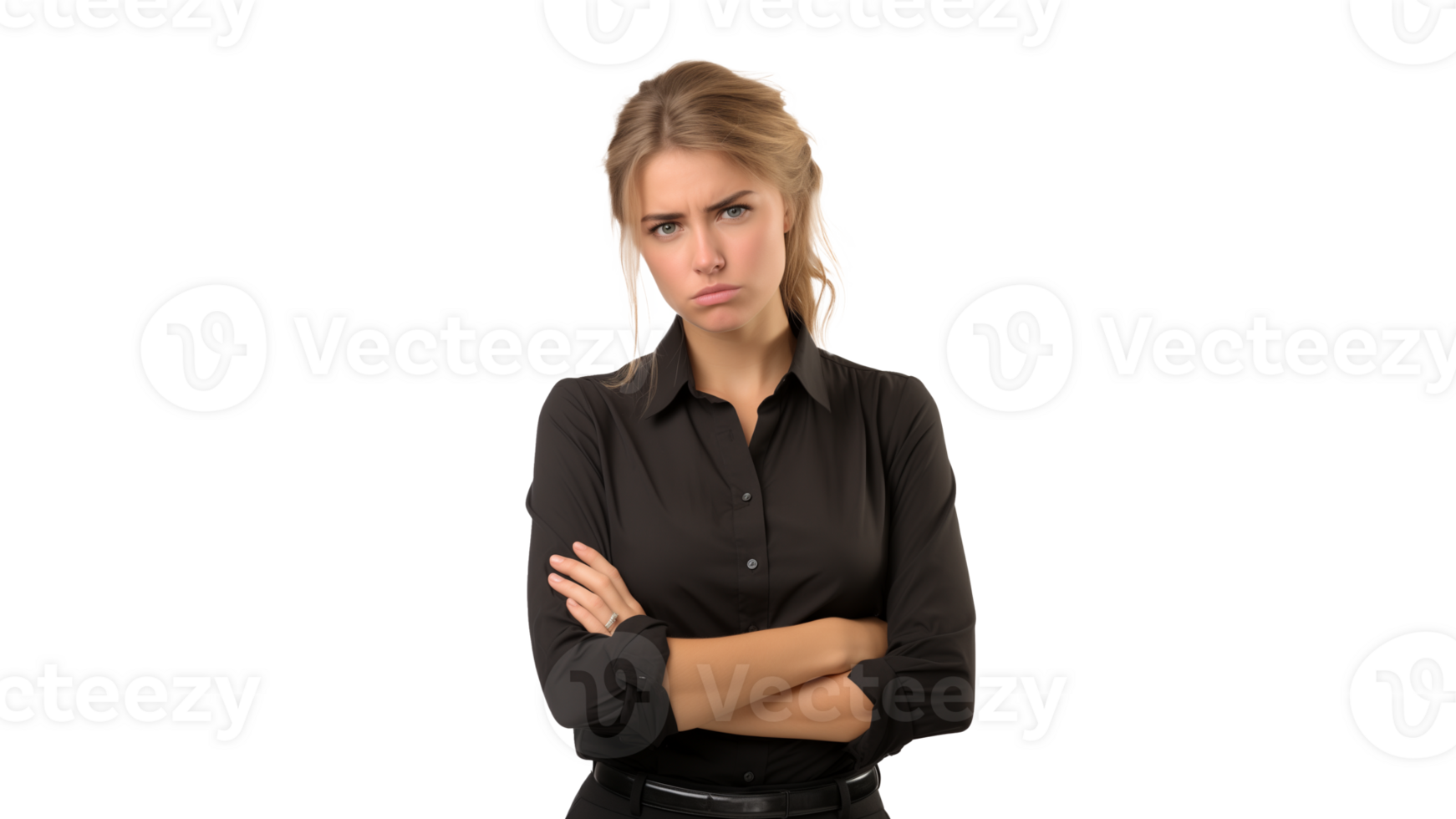 Sad woman cut out. Isolated disappointed young woman png