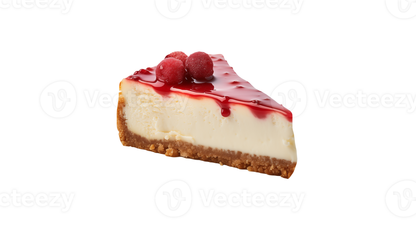 Cheesecake with raspberry cut out. Isolated cheesecake on transparent background png