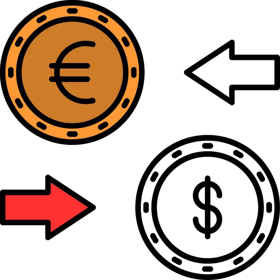 moneda intercambiar lleno medio cortar icono vector