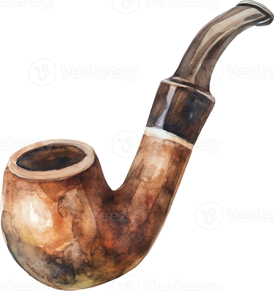 A watercolor painting of a pipe with a brown handle png
