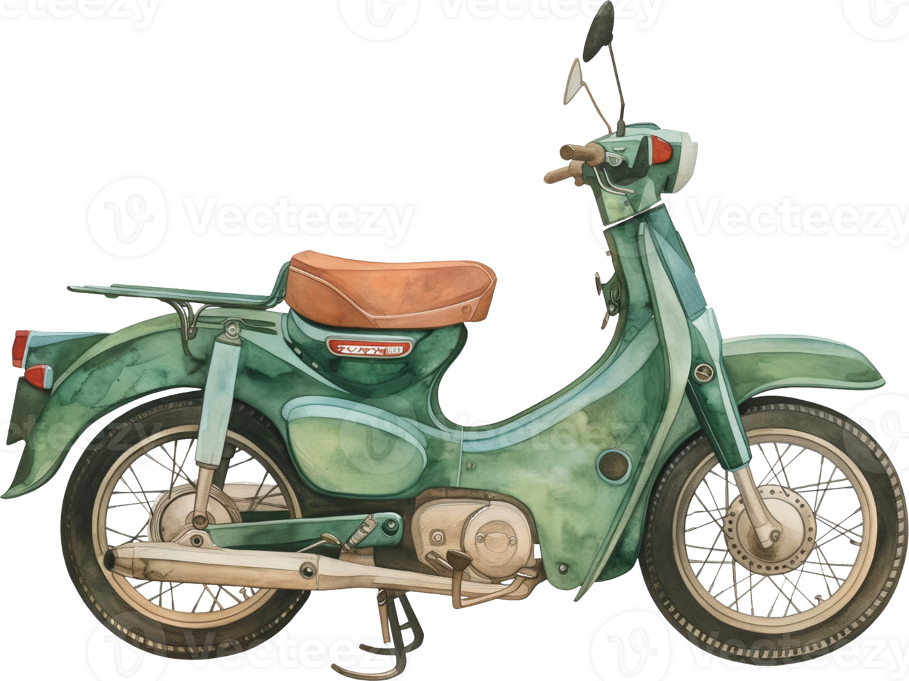 A green scooter with a brown seat and a black handlebar png