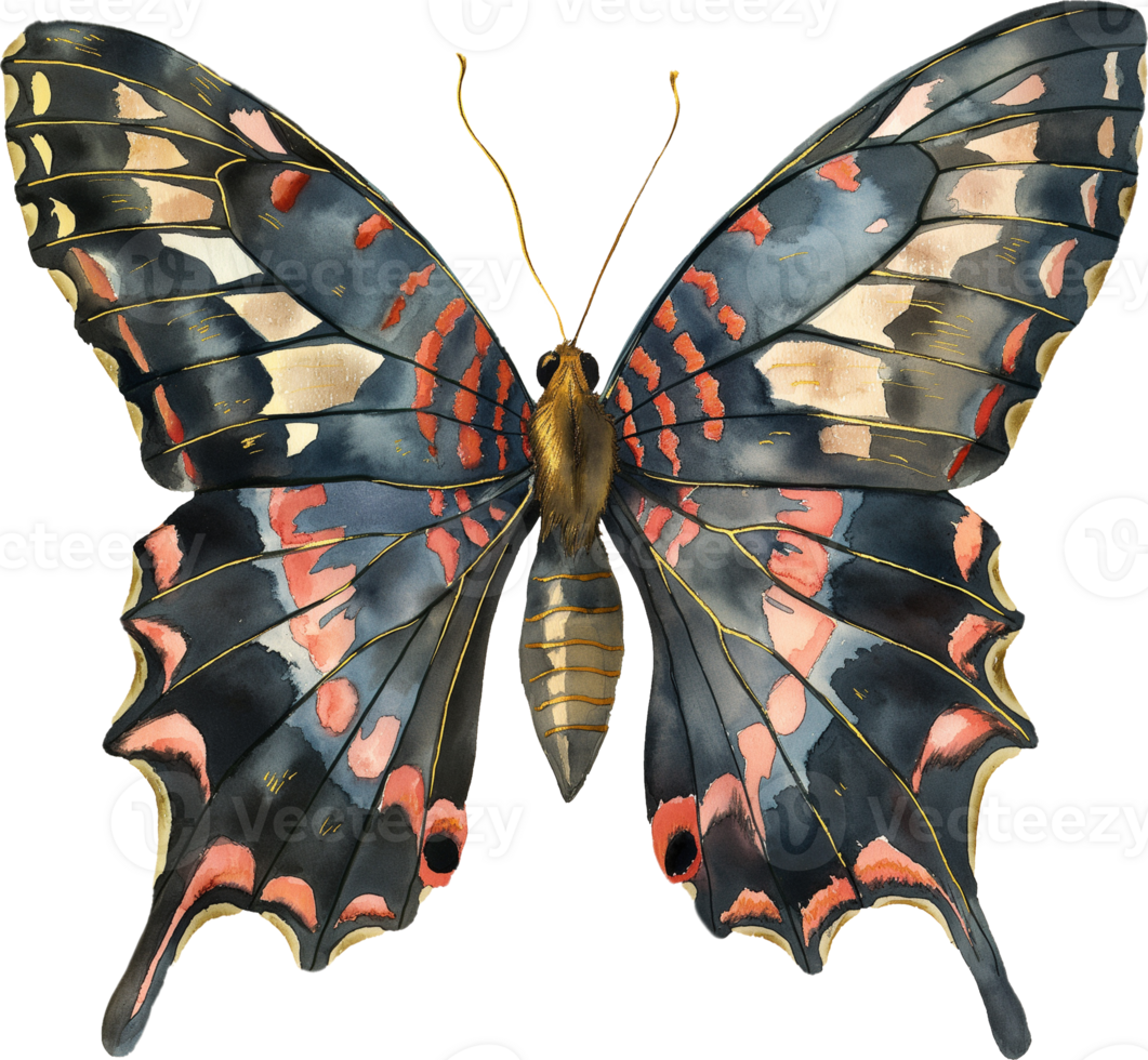 A butterfly with a gold and pink body and wings png