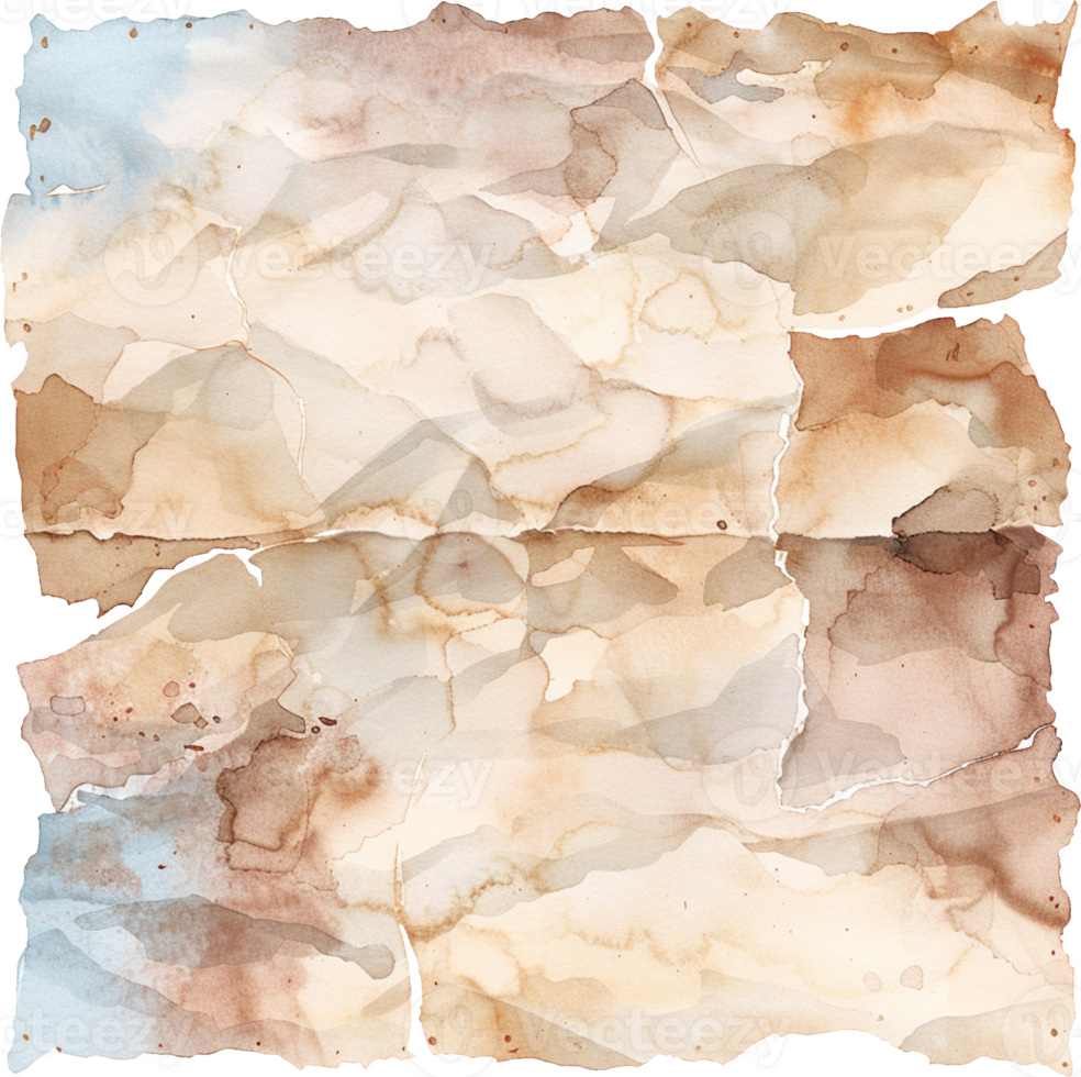 A watercolor painting of a paper with brown and blue tones png